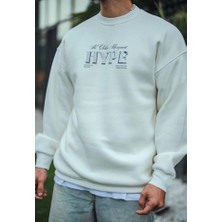 Üç Iplik Bisiklet Yaka Baskılı Sweatshirt - Beyaz