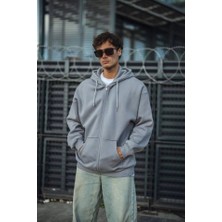 Oversize Tam Fermuarlı Uzun Kol Hırka - Gri