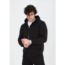 Unisex Tam Fermuarlı Kapşonlu  Sweatshirt - Siyah