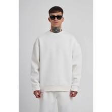 Unisex Biskilet Yaka Üç Iplik Sweatshirt - Beyaz