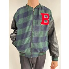 Erkek Pötikare Desen Nakışlı Kolej Ceket - Haki