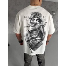 Unisex Baskılı Oversize T-Shirt - Beyaz