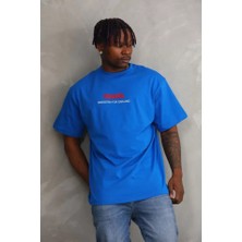 Unisex Baskılı Oversize T-Shirt - Mavi