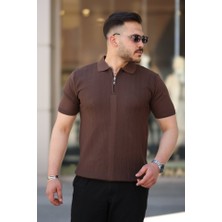 Erkek Yakası Fermuarlı Kısa Kollu T-Shirt