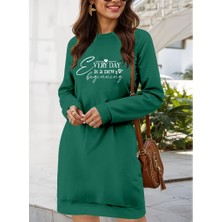 Kadın Uzun Kollu Bisiklet Yaka Kısa Viskon Iki Iplik Elbise