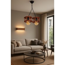 Aysem Wood Aysem  2 Li Rustik Ahşap Avize - Salon Aydınlatma