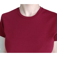 Clemantıs Kadın Organik Pamuk Bisiklet Yaka Basic Kısa Kollu Body Yüksek Kalite Düz Renk