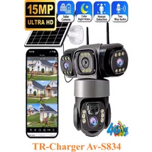 AV-S834 Full Hd 15MP 3 Kameralı 12.000 Mah Solar Panelli Sim Kart ile Çalışan Güvenlik Kamerası