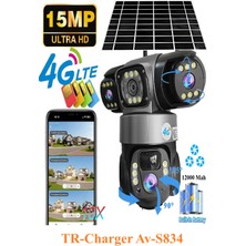 AV-S834 Full Hd 15MP 3 Kameralı 12.000 Mah Solar Panelli Sim Kart ile Çalışan Güvenlik Kamerası