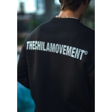 Kışlık Bisiklet Yaka Oversize Baskılı Sweatshirt - Siyah