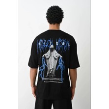 Unisex Baskılı Oversize T-Shirt - Siyah