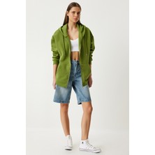 Kapüşonlu Fermuarlı Oversize Sweatshirt LUB0002 FISTIK YEŞİLİ