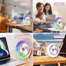 Şarjlı Bataryalı Vantilatör-Masaüstü Fan-3 Kademe Ayarı-7 Farklı Rgb Işık MODU-180C Ayarlanbilir