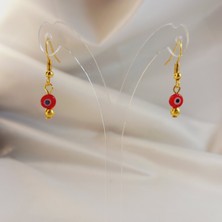 Crystal Atelier Kırmızı Nazar Boncuklu Mini Cam Küpe, Altın Kaplama Kırmızı Nazar Boncuklu Küpe, Kırmızı Renk Nazar Boncuk Küpe