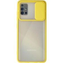 Newface Samsung Galaxy A71 Kılıf Palm Buzlu Kamera Sürgülü Silikon - Sarı Sptgl