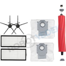 robotyedek Roborock Q7 Max Plus Siyah Uyumlu Yedek Fırça Hepa Filtre Toz Torba Seti-7 Parça