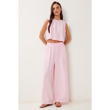 Bağlama Detaylı Bluz Pantolon Takım LRV0104 ŞEKER PEMBE