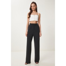 Beli Cırtlı Rahat Palazzo Pantolon LRV0003 SİYAH