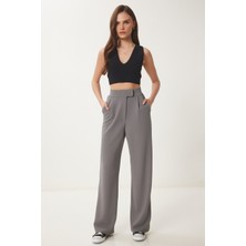 Beli Cırtlı Rahat Palazzo Pantolon LRV0003 FÜME
