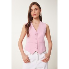 Vucüda Oturan Crop Dokuma Yelek LTO0003 PEMBE