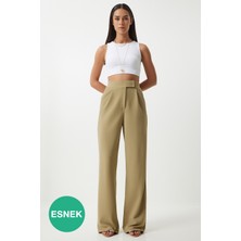 Beli Cırtlı Rahat Palazzo Pantolon LRV0003 AÇIK HAKİ