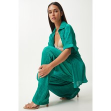 Piliseli Gömlek Pantolon Takım LFN0087 YEŞİL