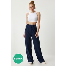 Beli Cırtlı Rahat Palazzo Pantolon LRV0003 LACİVERT