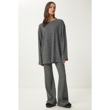 Rahat Fitilli Örme Bluz Pantolon Takım LRG0014 ANTRASİT