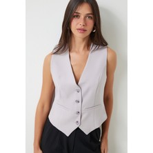 Vucüda Oturan Crop Dokuma Yelek LTO0003 GRİ