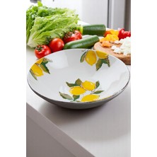 Limon Desenli El Yapımı Seramik Yuvarlak Salata Kasesi 26 cm