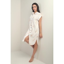 Kadın Yanları Yırtmaçlı Kısa Kollu Kordeneli Cepli Gömlek Elbise