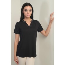 Kadın Yakası Taş Detaylı Likralı Bluz