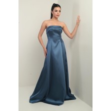 Kadın Straplez Astarlı Cepli Uzun Saten Abiye Elbise