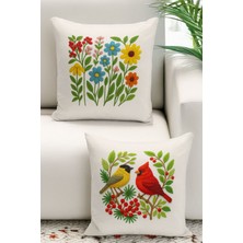 Çift Tarafı Dijital Baskılı  4'lü Kırlent Kılıfı Seti (Panç /punch Nakış Desen Görünümlü)