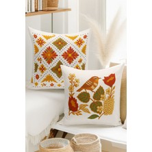 Çift Tarafı Dijital Baskılı  4'lü Kırlent Kılıfı Seti (Panç /punch Nakış Desen Görünümlü)