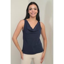 Kadın Degaje Yaka Kolsuz Krep Saten Bluz