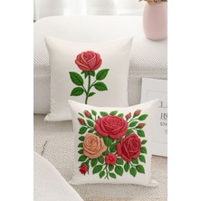 Çift Tarafı Dijital Baskılı  4'lü Kırlent Kılıfı Seti (Panç /punch Nakış Desen Görünümlü)