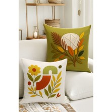 Çift Tarafı Dijital Baskılı  4'lü Kırlent Kılıfı Seti (Panç /punch Nakış Desen Görünümlü)