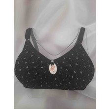 Siyah Desenli Penye Büyük Beden Pamuk Polyester Kadın Sütyen