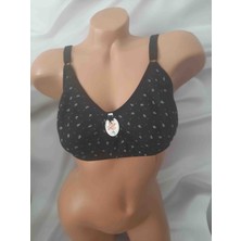 Siyah Desenli Penye Büyük Beden Pamuk Polyester Kadın Sütyen