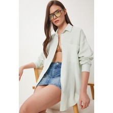 Oversize Basic Müslin Gömlek LMX0002 SU YEŞİLİ