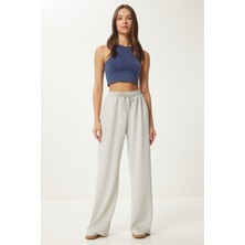 Happiness İstanbul Kadın Geniş Paça Eşofman Altı LUB0070 Gri Melanj Dokuma %50 Modal %45 Polyester