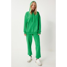 Kapüşonlu Sweatshirt Jogger Oversize Örme Eşofman Takımı