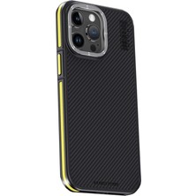 Joko iPhone 15 Pro Max Kılıf Aramid 600D Kevlar Karbon Fiber Magsafe Kapak - Sarı