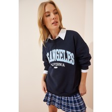 Baskılı Şardonlu Örme Sweatshirt LDZ0026 LACİVERT