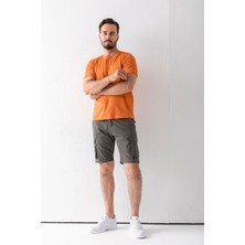 Erkek Düğme Kapamalı Kargo Cepli Pamuklu Şort Haki - 2855