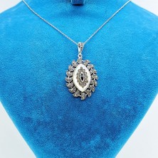 Tesbih Pasajı Sedef ve Oltu Taşı Tasarım 925 Ayar Gümüş Kolye