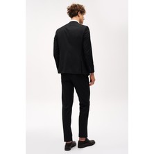 Erkek Siyah Slim Fit / Dar Kalıp Sivri Yaka Yelekli Takım Elbise