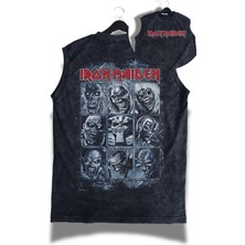 Unisex Rock Band Iron Maiden Sırt Baskılı Yıkamalı Kolsuz Vintage Tişört