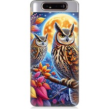 Samsung Galaxy A80 Uyumlu Dallarda Bilge Baykuşlar  Desenli Silikon Kılıf